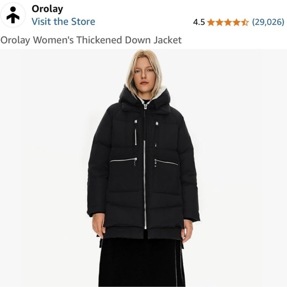 OROLAY Viral Women's Black 6 Pocket Puffer Coat with Orange Lining Size Large - Picture 2 of 7